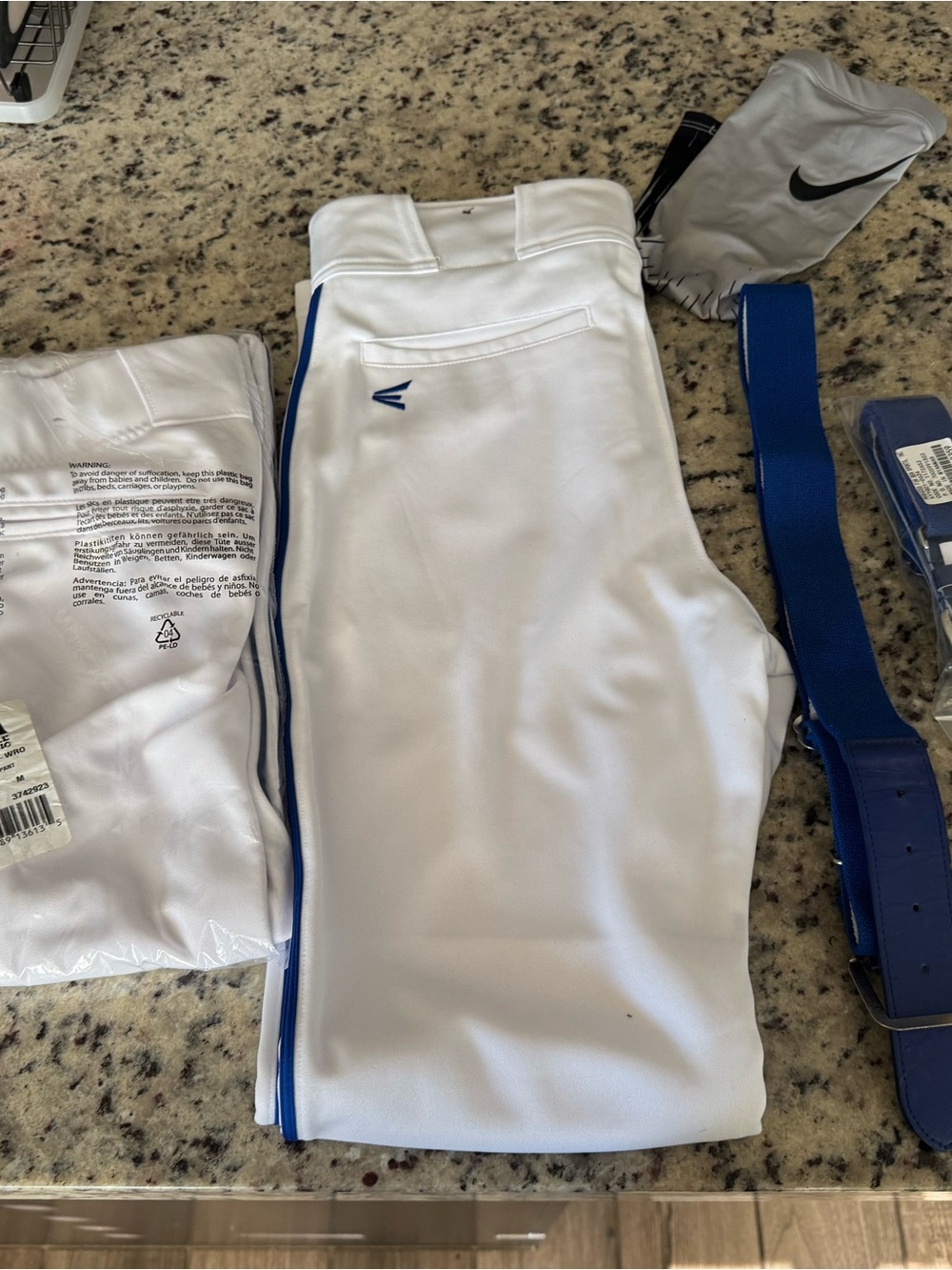 Easton White Baseball Pants with Blue Trim